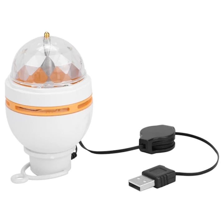 LED színpadi lámpa, USB 5V tápellátás, forgatható RGB effekttel, műanyag, fehér, 1 db
