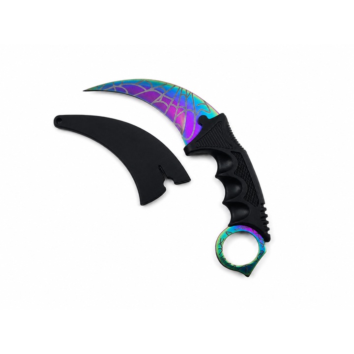 Cutit Karambit Curcubeu cu Teaca, Model Panza de Paianjen, Cu Tais Curbat, Fade, Dalimag
