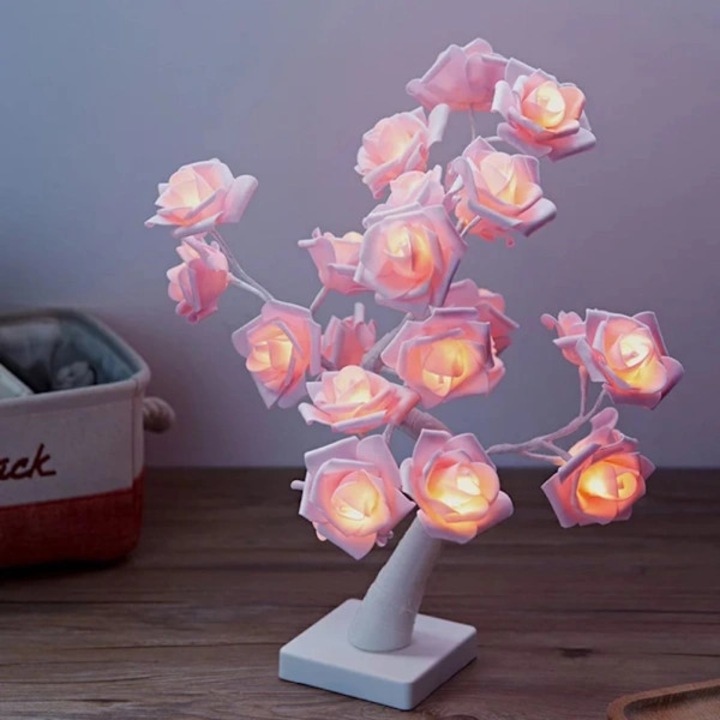 LED лампа бонсай роза 24, розова, 45см, комплект с USB кабел