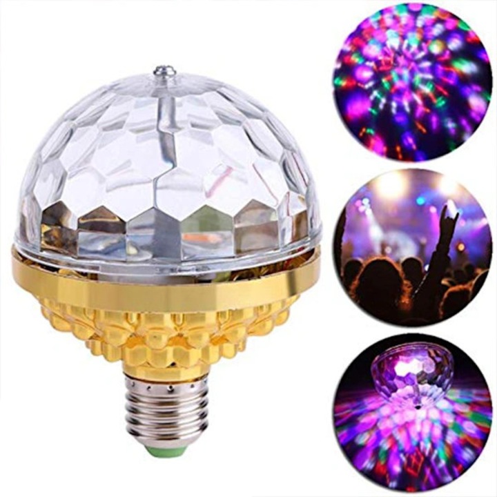 Bec/proiector disco Magic Ball, LED RGB rotativ cu efect strobe, soclu E27, 6W, multicolor, 1 buc