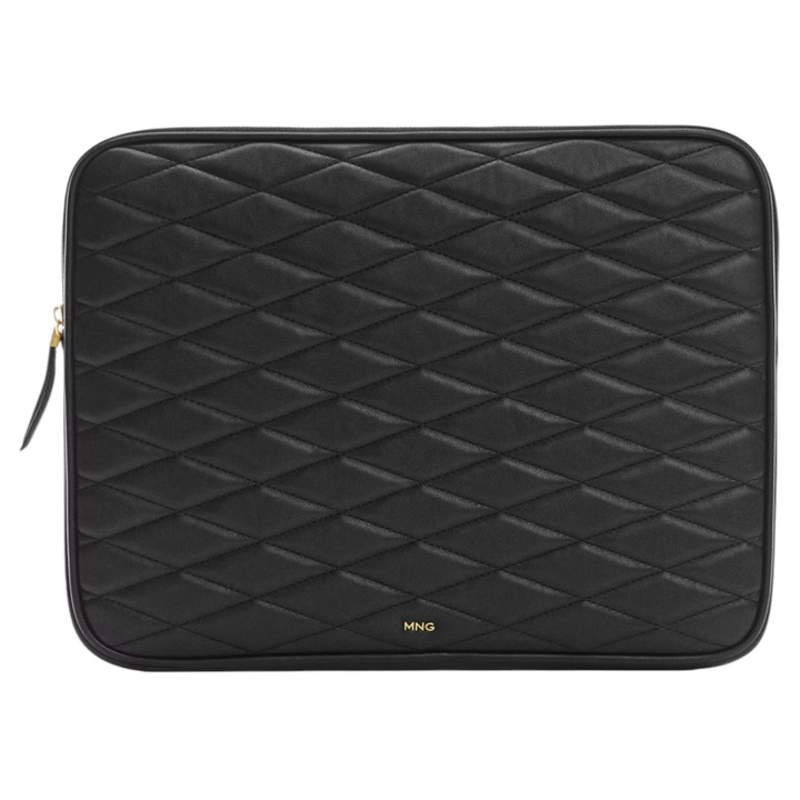 Husa pentru laptop MANGO model Rain, 15.6 Inch, piele ecologica matlasata, Negru