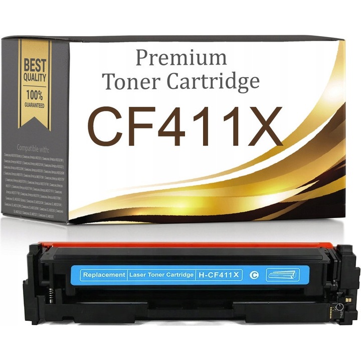 Toner kompatibilis Premium Toner & Ink CF411X (H-CF411X) XL chippel, kapacitás akár 5000 oldal (5% fedettség), cián