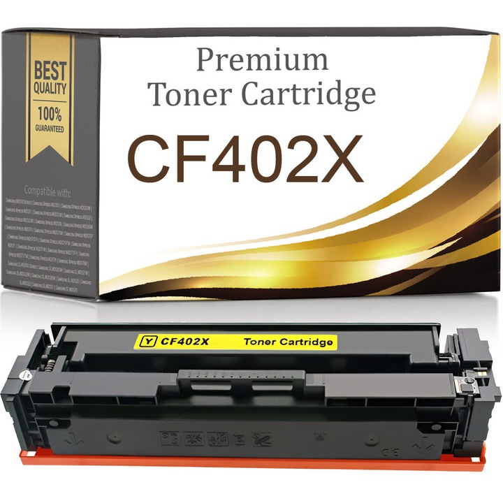 Toner kompatibilis Premium Toner & Ink CF402X XL, chippel, kapacitás akár 2300 oldal, kompatibilis HP Color LaserJet Pro M252/M274/MFP M277, sárga