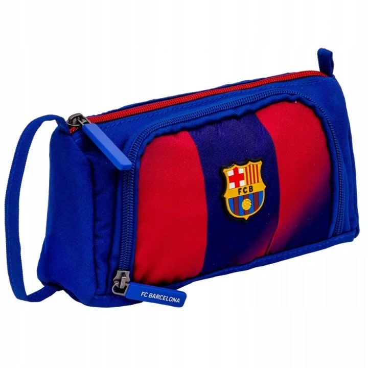 Astra, Penar etui triunghiular textil cu organizer interior si buzunar lateral, FC Barcelona Young, albastru/rosu, 21 x 11 x 8,5 cm