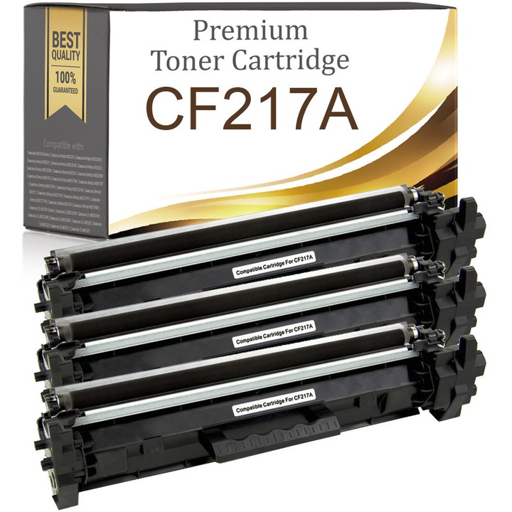 3 db kompatibilis toner készlet Premium Toner & Ink CF217A (HP 17A), XL kapacitás akár 1600 oldalig, chippel, Fekete