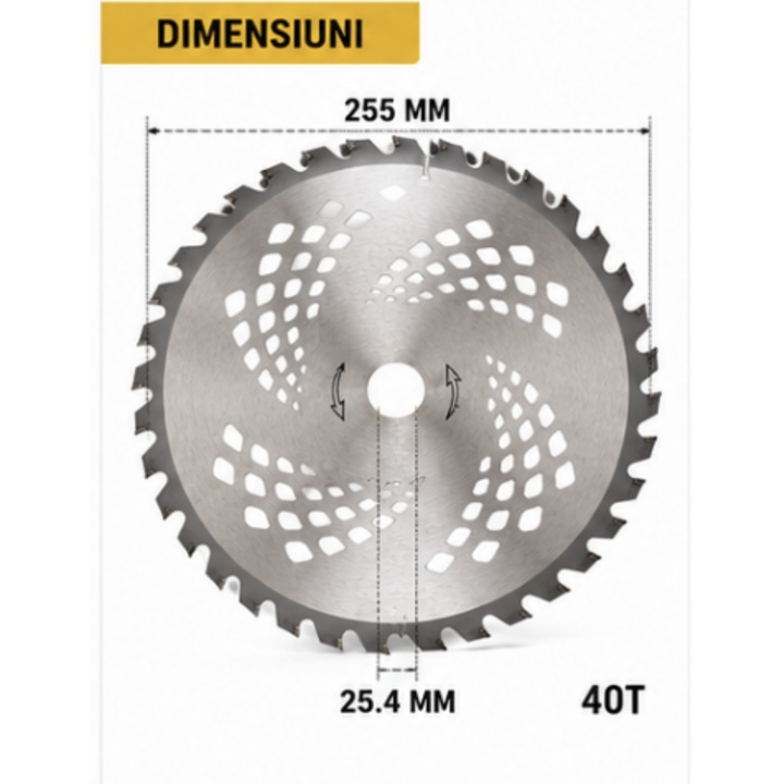 Disc motocoasa 255mm, 40 dinti, vidia, pentru iarba si vegetatie densa