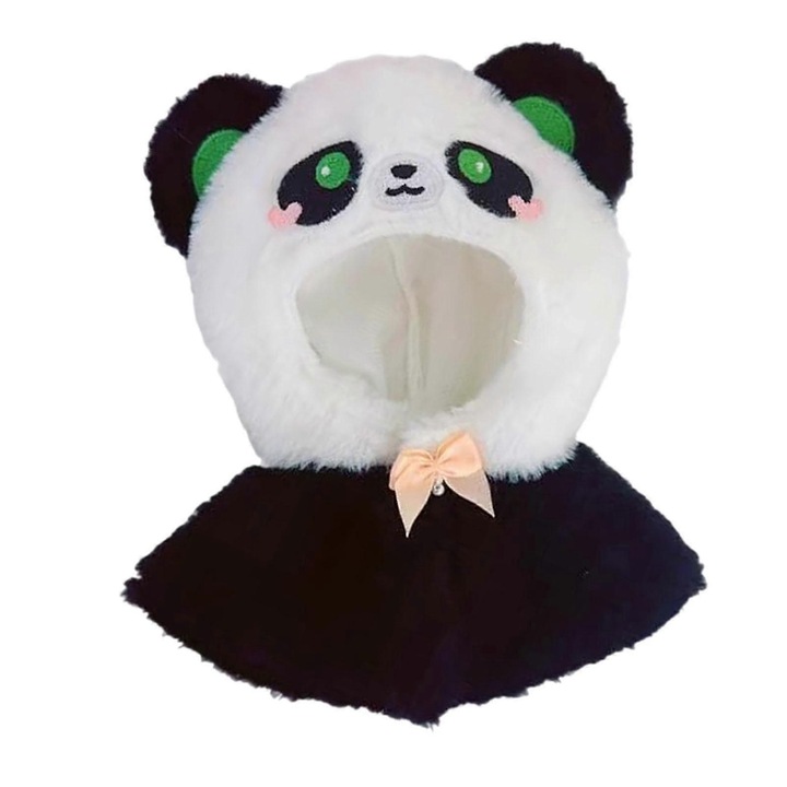 Plüss babaruha kapucnival és panda fülekkel, puha, fekete/fehér, 17 cm