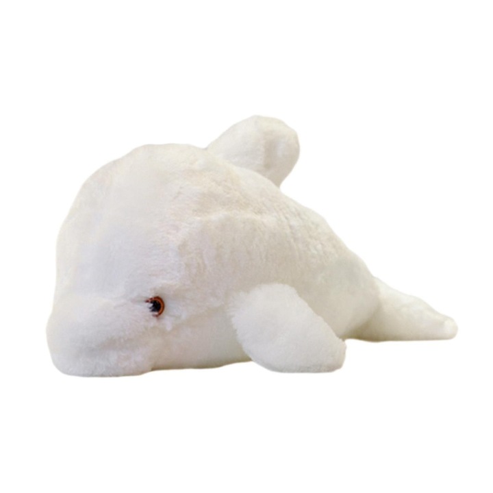 Jucarie de plus perna Delfin, luminoasa cu LED, din plus moale, 30 cm, Alb, 1 bucata