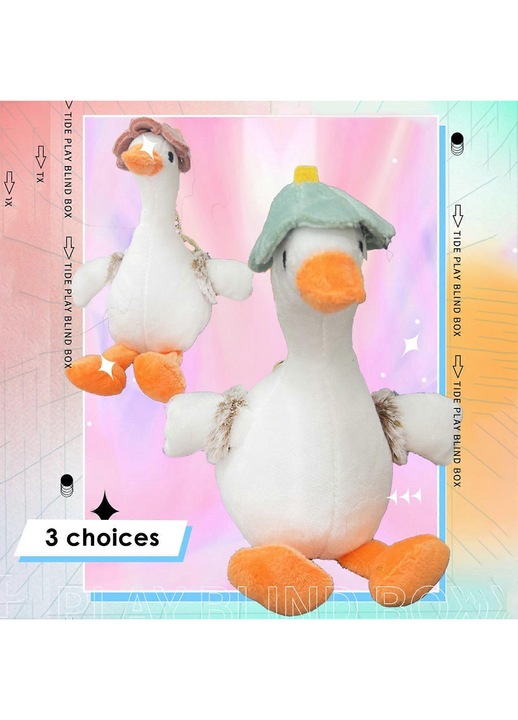 Plüss kulcstartó, kacsa alakú medál kalappal és virágos hátizsákkal, puha és bolyhos, sokszínű, 18 cm