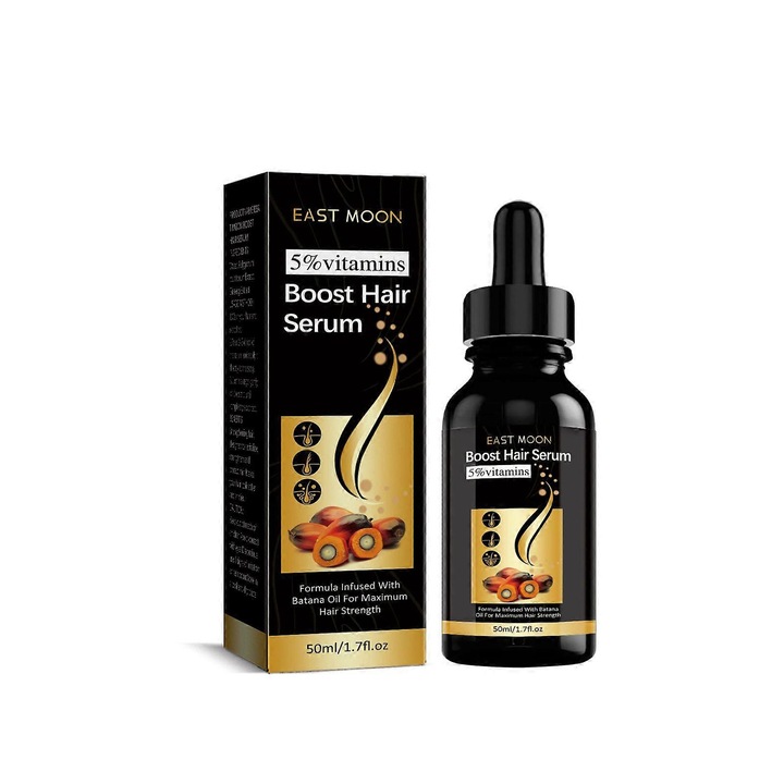 Set 2 bucati, ser pentru par East Moon, tratament activator pentru cresterea parului, cu extract de ginseng si ulei Batana, previne caderea parului, 2 x 50ml