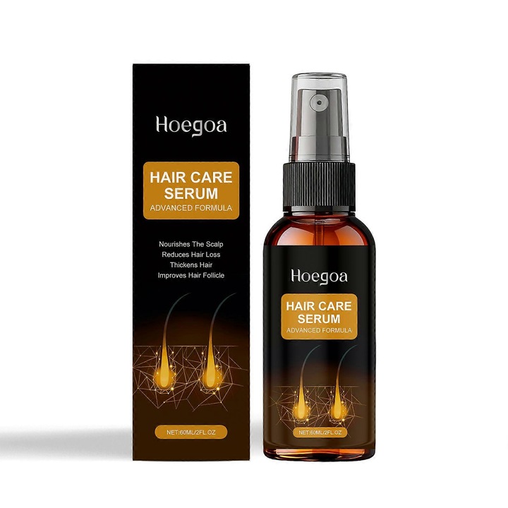 Spray ser pentru ingrijirea parului Hoegoa Hair Care Serum, cu ulei de rozmarin, cu vitamina B5 (panthenol), anti-cadere si hidratant, Maro, 3 x 60ml