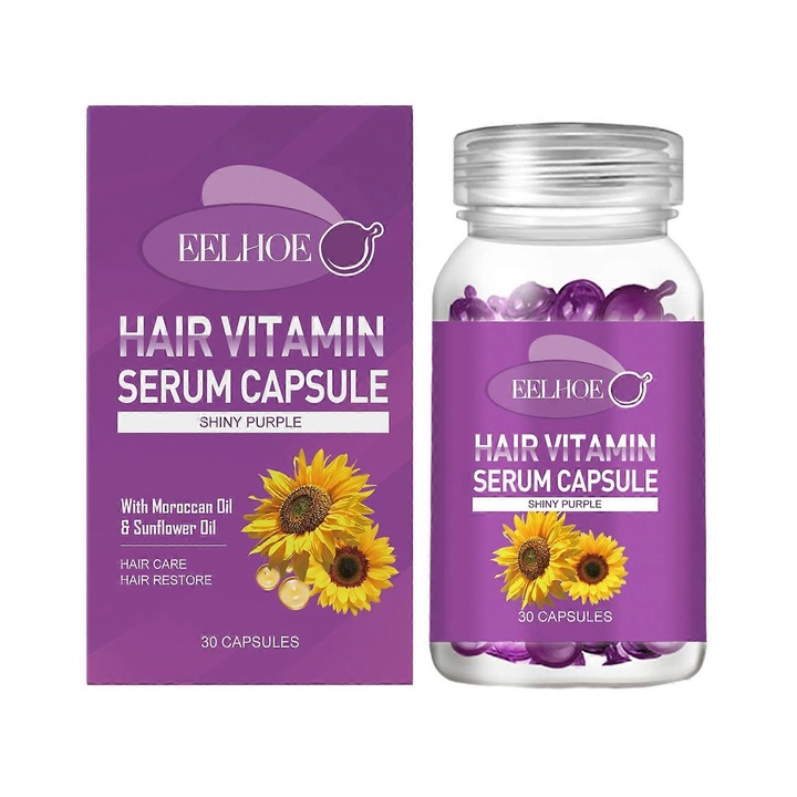 Capsule ser pentru par EELHOE Hair Vitamin, cu ulei de argan si ulei de jojoba, hranitoare si reparatoare, mov, 30 capsule