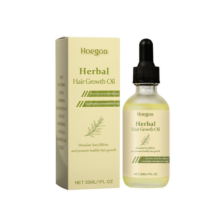 Ulei pentru cresterea parului Hoegoa Herbal, ser hranitor, cu ulei de ricin si colagen, previne caderea parului, Galben deschis, 30ml