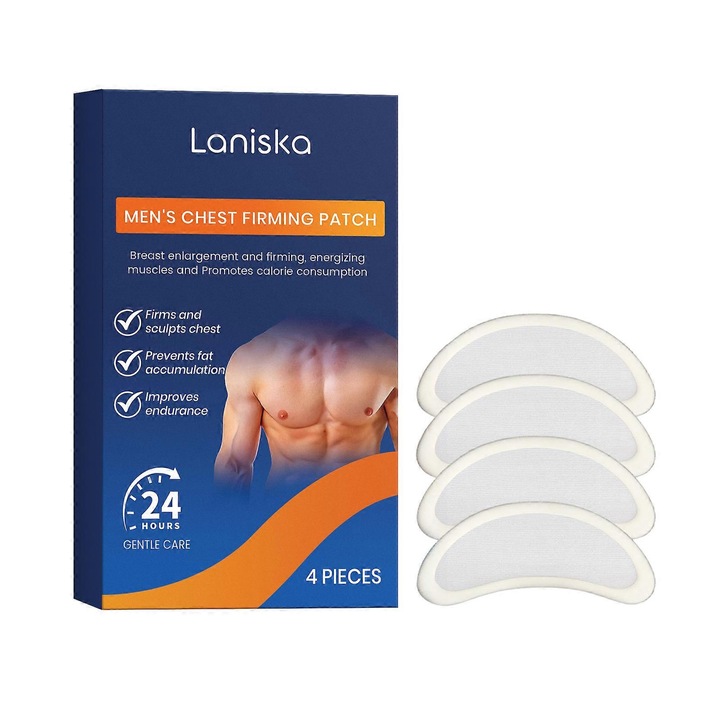 Plasturi pentru fermitatea pieptului Laniska pentru barbati, cu extract de saflor si turmeric, alb, 2 bucati