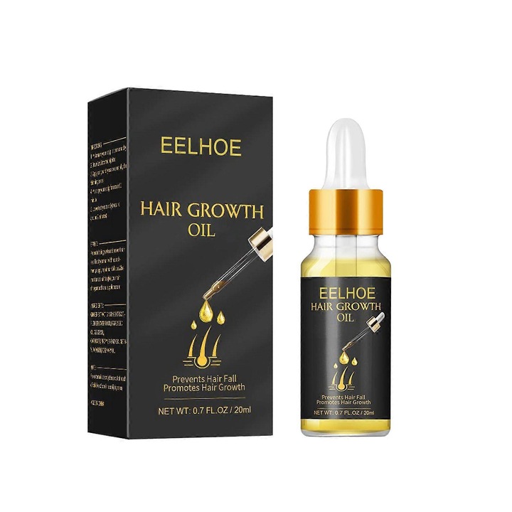 Ulei pentru cresterea parului ser capilar EELHOE, formula cu extract de Polygonum multiflorum si ulei de nuca, previne caderea parului si stimuleaza cresterea, galben, 20ml