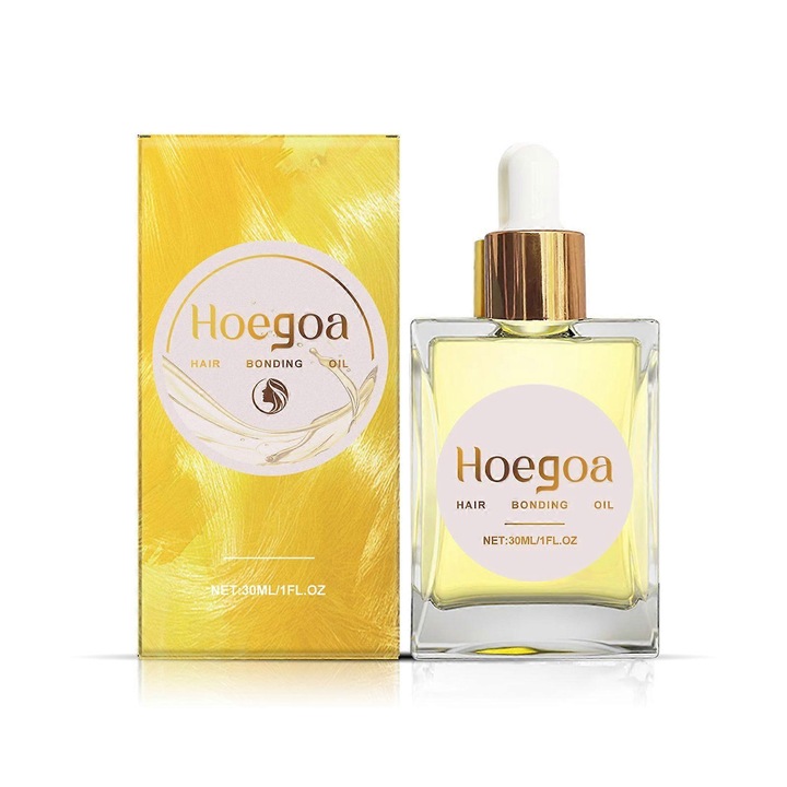 Set 3 bucati, Ulei de styling pentru par Hoegoa, hranitor antifrizz, fara senzatie grasa, potrivit pentru par umed si uscat, Galben, 3 x 30ml