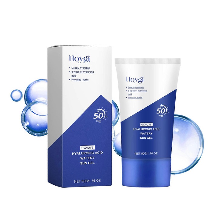 Set 2 bucati, Gel Hoygi cu acid hialuronic Watery, SPF50 PA++, protectie UVA/UVB, hidrateaza si reduce roseata, non-gras, 2 x 50 g