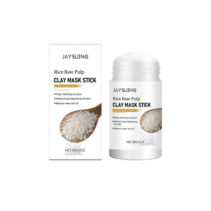 Masca stick Jaysuing Rice Raw Pulp, masca de argila cu extract de orez, curatare profunda si hidratanta, Alb, 3 x 30g