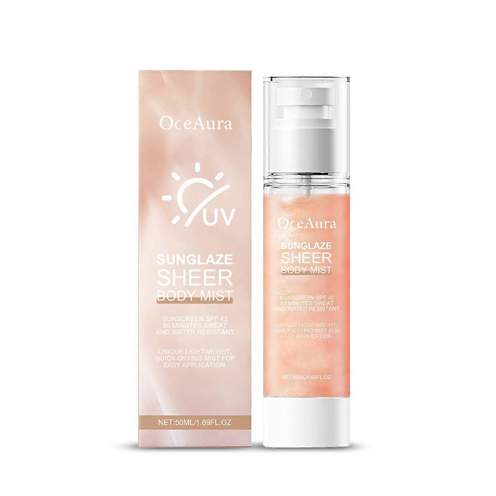 Spray protector OceAura Sunglaze Sheer, SPF 42, protectie UVA/UVB, hidratant, non-lipicios, piersica, 50ml