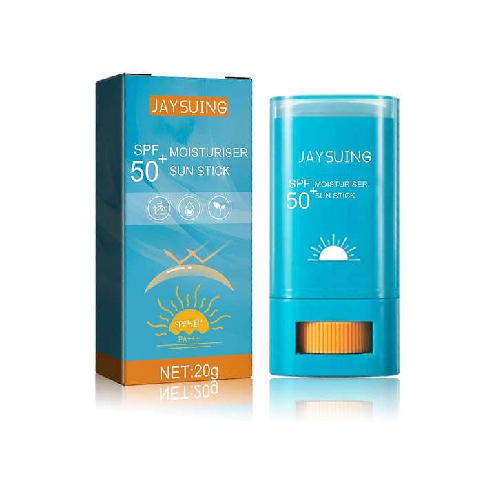 Set 2 bucati, Stick protectie solara Jaysuing SPF 50, hidratant, rezistent la apa, anti-transpiratie, anti-UV, Albastru, 2 x 20g