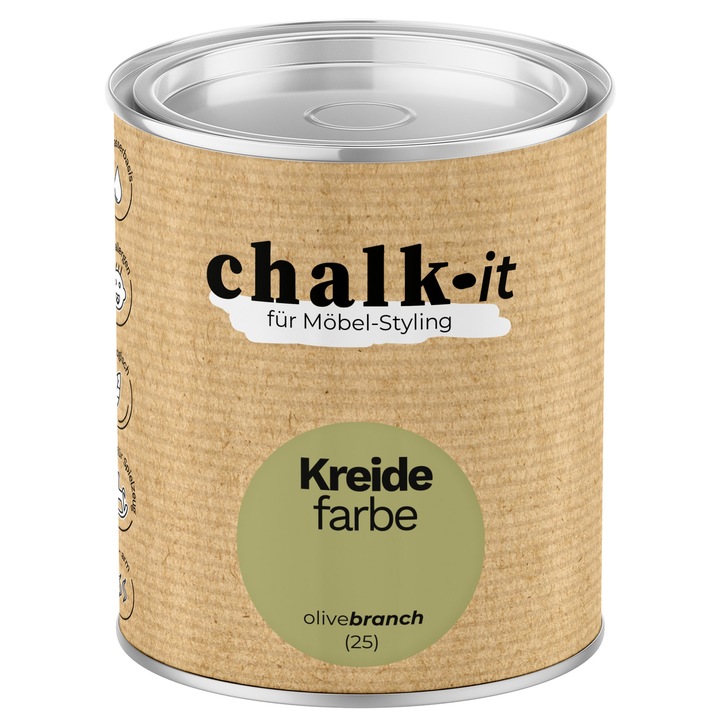 CHALK-IT (25) hipoallergén, környezetbarát vízbázisú krétafesték bútorokhoz és játékokhoz, gyorsan száradó, olívazöld, 125 ml