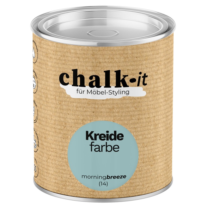 Krétafesték, CHALK-IT Morning Breeze (14) bútorfesték, szagtalan, hipoallergén, vízbázisú, gyorsan száradó, matt, bútorokhoz és játékokhoz, 0,125 L