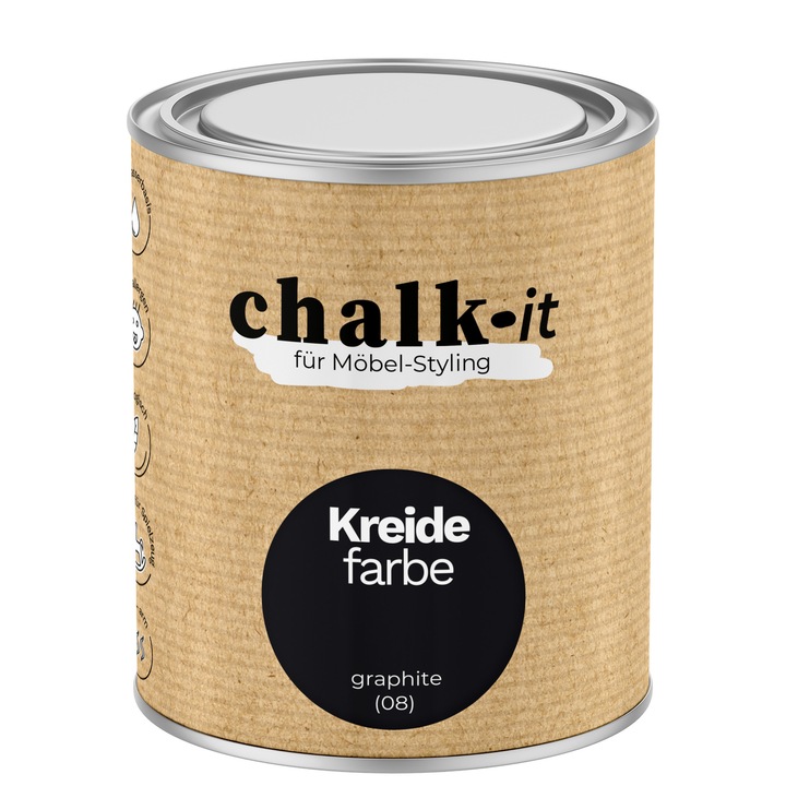 CHALK-IT krétafesték (08), szagtalan, hipoallergén, vízbázisú, gyorsan száradó, matt, grafit, 0,75 L