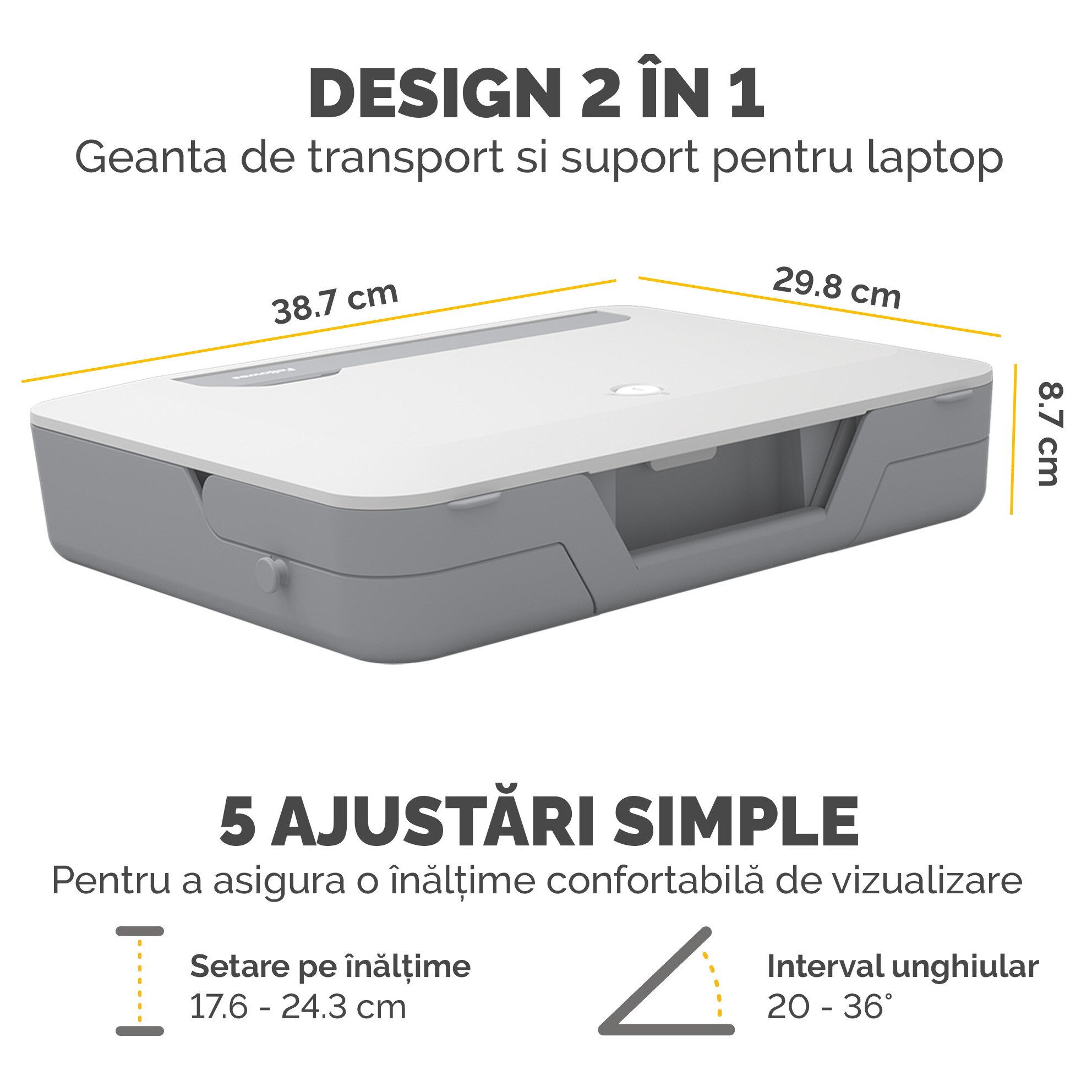 Geantă laptop cu suport ergonomic, Fellowes, alb, 2în1, portabilă
