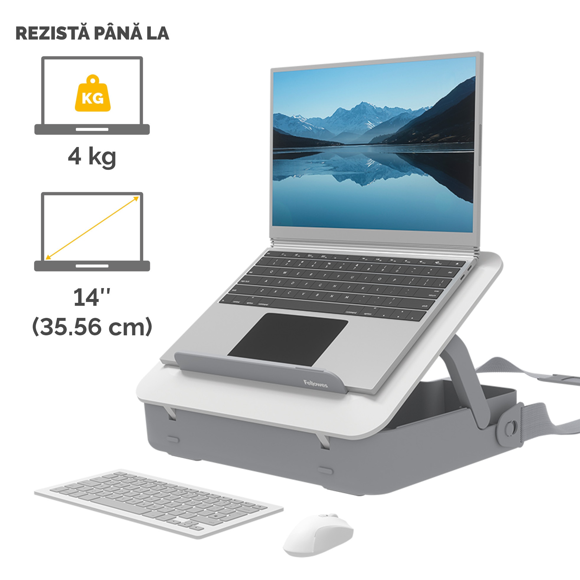 Geantă laptop cu suport ergonomic, Fellowes, alb, 2în1, portabilă