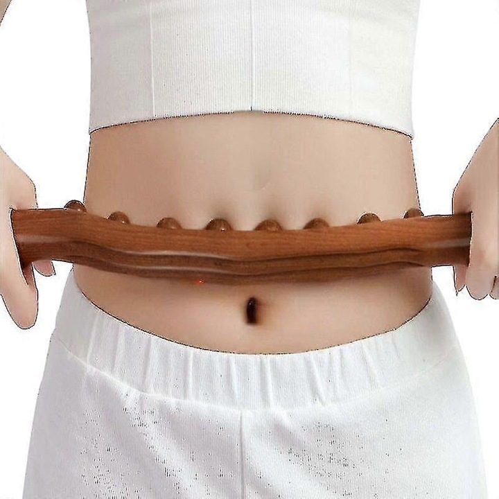 Baston masaj Gua Sha, lemn carbonizat, 53cm, 2 in 1, relaxant muscular