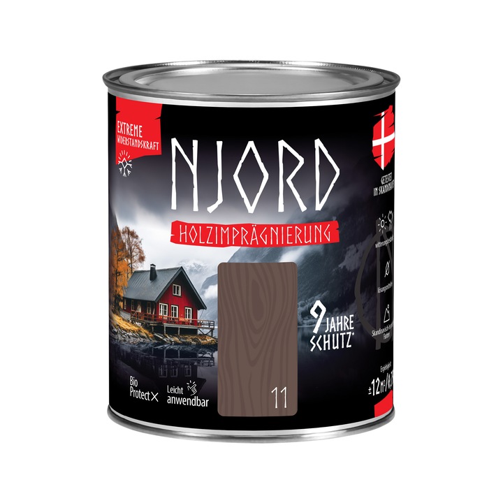 NJORD Holzimpragnierung fa impregnáló, hidrofób, oldószermentes, Wikingerboot barna (11), 0,75 L