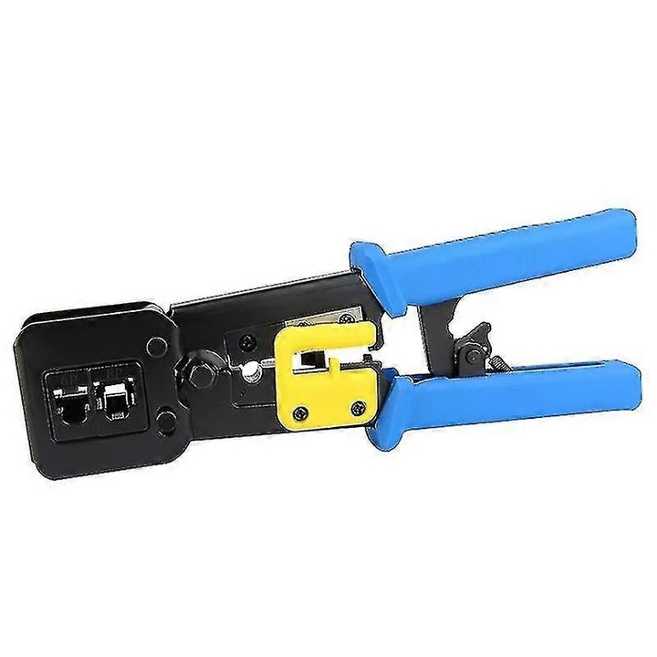 Cleste crimpare RJ45/RJ11 6P/8P, crimper pentru cabluri de retea, multifunctional pass-through, taiere, dezizolare si sertizare, otel carbon, manere anti-alunecare, Multicolor, 1 buc