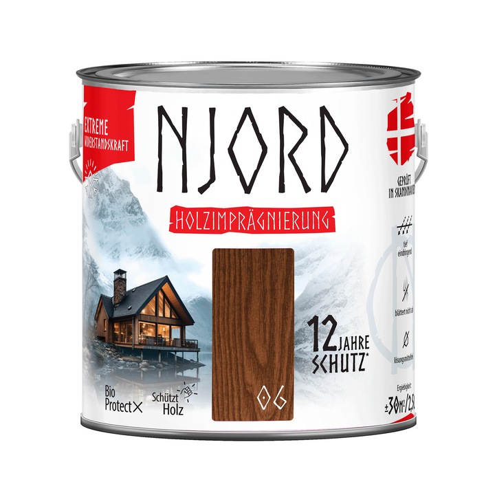 NJORD Extreme fa impregnáló (06), akár 12 év védelem, hidrofób, oldószermentes, skandináv dió, 2,5 L
