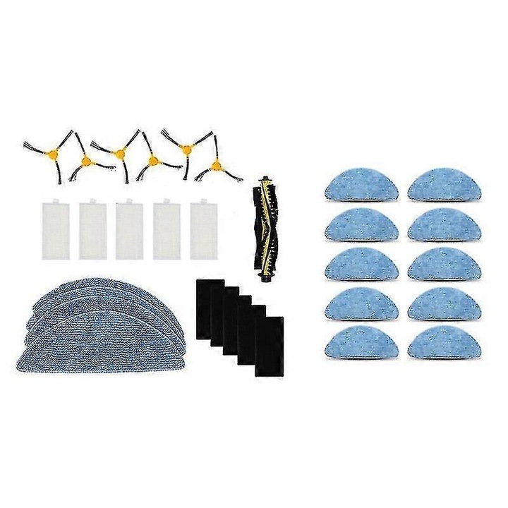 Set consumabile/piese pentru aspirator robot Neatsvor X500, perii laterale 4 buc., filtru HEPA 5 buc., perie rola 1 buc., lavete mop 10 buc., Multicolor