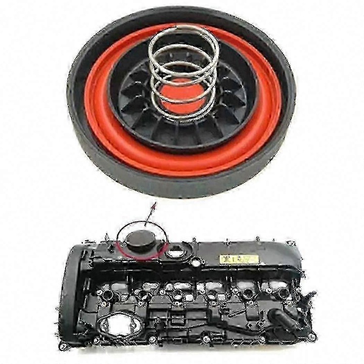 Kit reparatie capac supape PCV, B58 11127645173, membrana pentru ventilatie carter, cu arc, din plastic, compatibil cu BMW F20/F22/F23/F30/F31/F32/F33/F34/F36/G30/G31/G32/G11/G12/G01/G02, negru, 1 buc