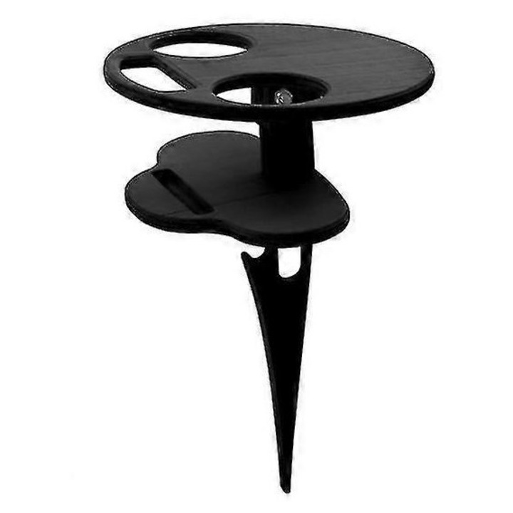 Masa plianta de picnic / mini masa portabila 2 in 1 din placaj mesteacan baltic, cu suport pentru 2 pahare si sticla de vin, cu varfuri din fibra de sticla pentru fixare, pliabila si blocabila, negru, 1 buc