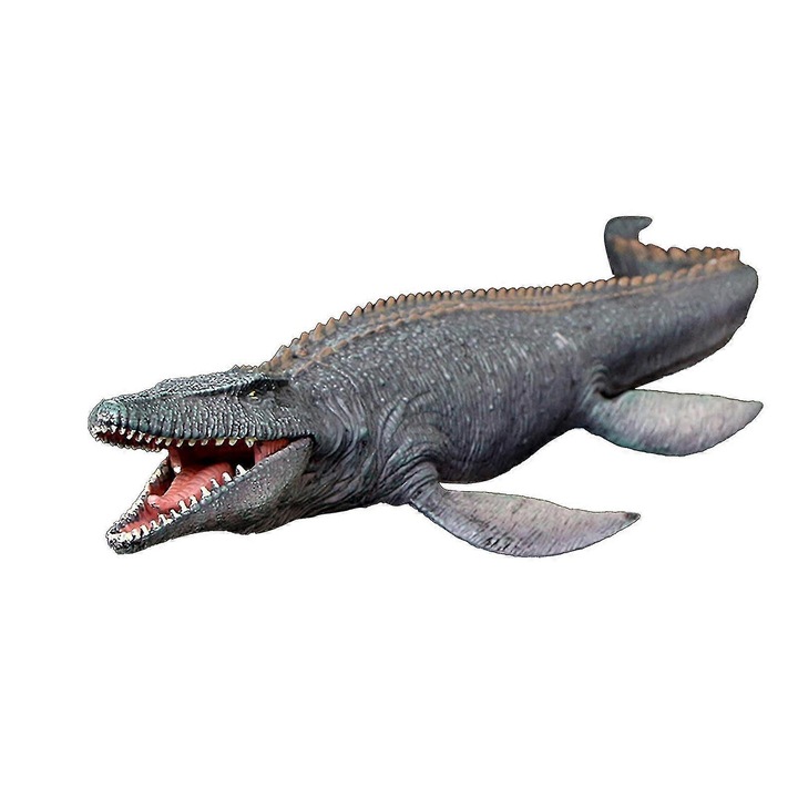 Model dinozaur Mosasaurus, figurina din PVC, realist cu detalii anatomice, marime mare, jucarie educativa pentru copii 3+, Gri, 1 buc