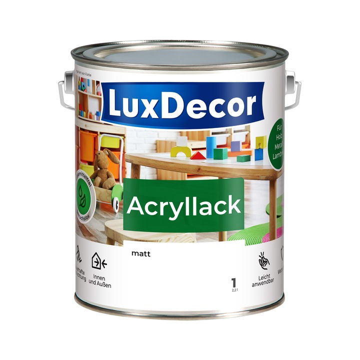 LUXDECOR Schneeweiß 01 matt akril zománcfesték, fára és fémre, időjárásálló, hófehér, 2,2 L