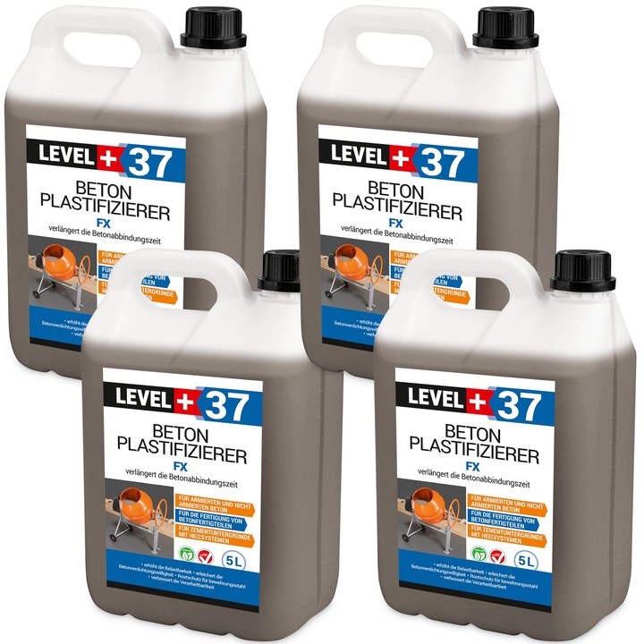 LEVEL+ FX L+37 beton lágyító, javítja a bedolgozhatóságot és megkönnyíti a pumpálást, csökkenti a zsugorodást és nem korrodálja a vasalatot, sötétbarna, 20 L