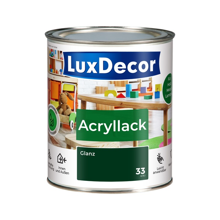 LUXDECOR Fényes akril zománcfesték 33, vízbázisú, időjárásálló, trópusi erdő, 0,75 L