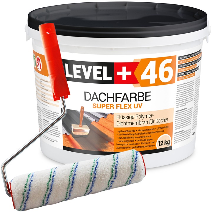 Level+ L+46 antracit folyékony tetőfesték szett 12kg 25cm-es hengerrel