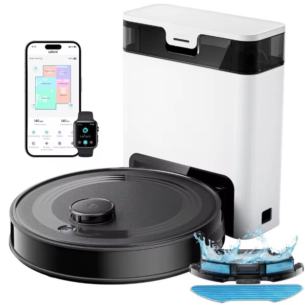 Aspirator robot Lefant M210 Pro, putere de aspirare de 2200 Pa, control prin aplicatie WiFi si Alexa, autonomie de 120 de minute, functie de curatare a parului de animale fara incurcaturi, M210 Pro alb