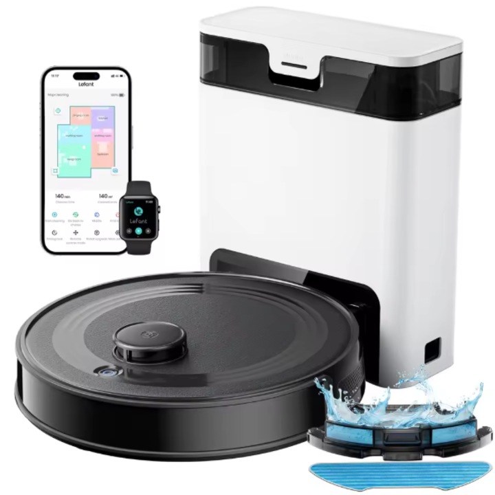 Aspirator robot Lefant M210 Pro, putere de aspirare de 2200 Pa, control prin aplicatie WiFi si Alexa, autonomie de 120 de minute, functie de curatare a parului de animale fara incurcaturi, M210 Pro alb