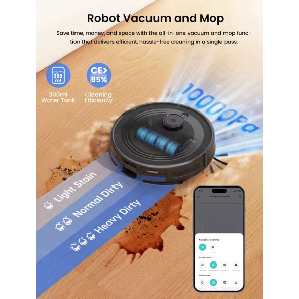 Aspirator robot Lefant M210 Pro, putere de aspirare de 2200 Pa, control prin aplicatie WiFi si Alexa, autonomie de 120 de minute, functie de curatare a parului de animale fara incurcaturi, M210 Pro alb
