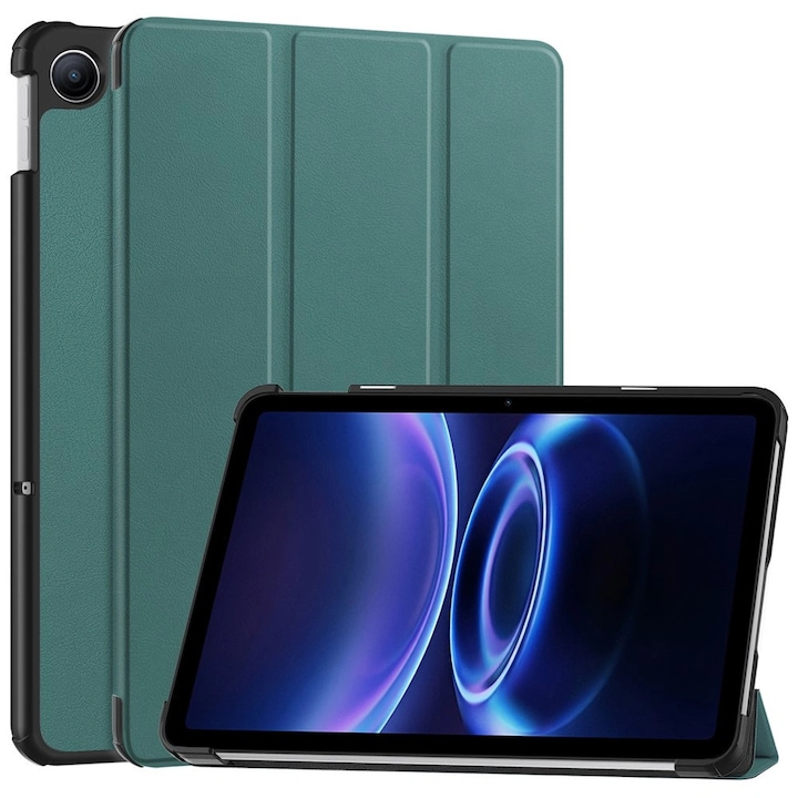 Husa cu clapeta XGSM pentru Xiaomi Redmi Pad 2 9.7", verde, tri-fold, microfibra, 360° protectie