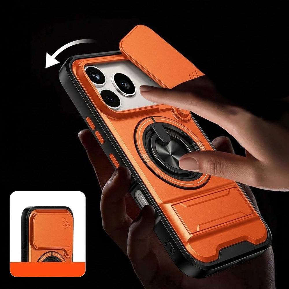 Etui ERBORD Honor 600 Pro, suport pliabil, inel pentru deget, capac glisant pentru camera, compatibil MagSafe, constructie hibrida, portocaliu, 1 buc