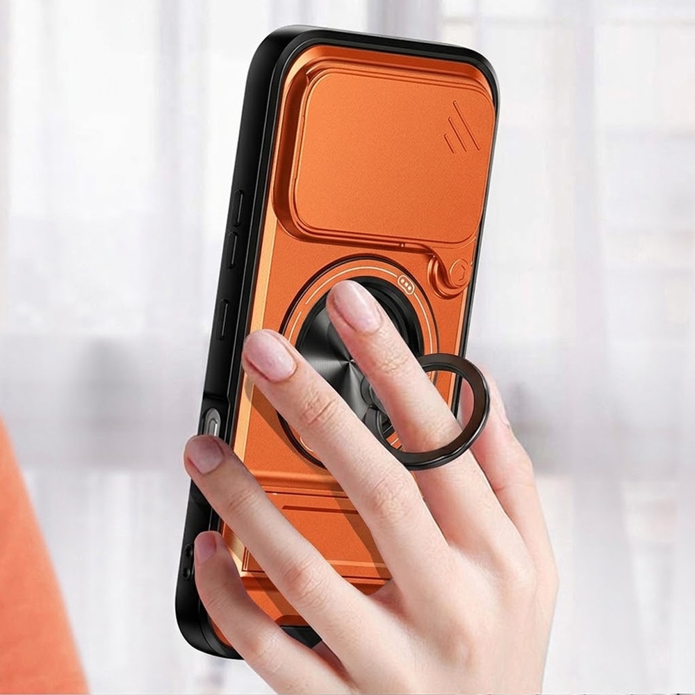 Etui ERBORD Honor 600 Pro, suport pliabil, inel pentru deget, capac glisant pentru camera, compatibil MagSafe, constructie hibrida, portocaliu, 1 buc