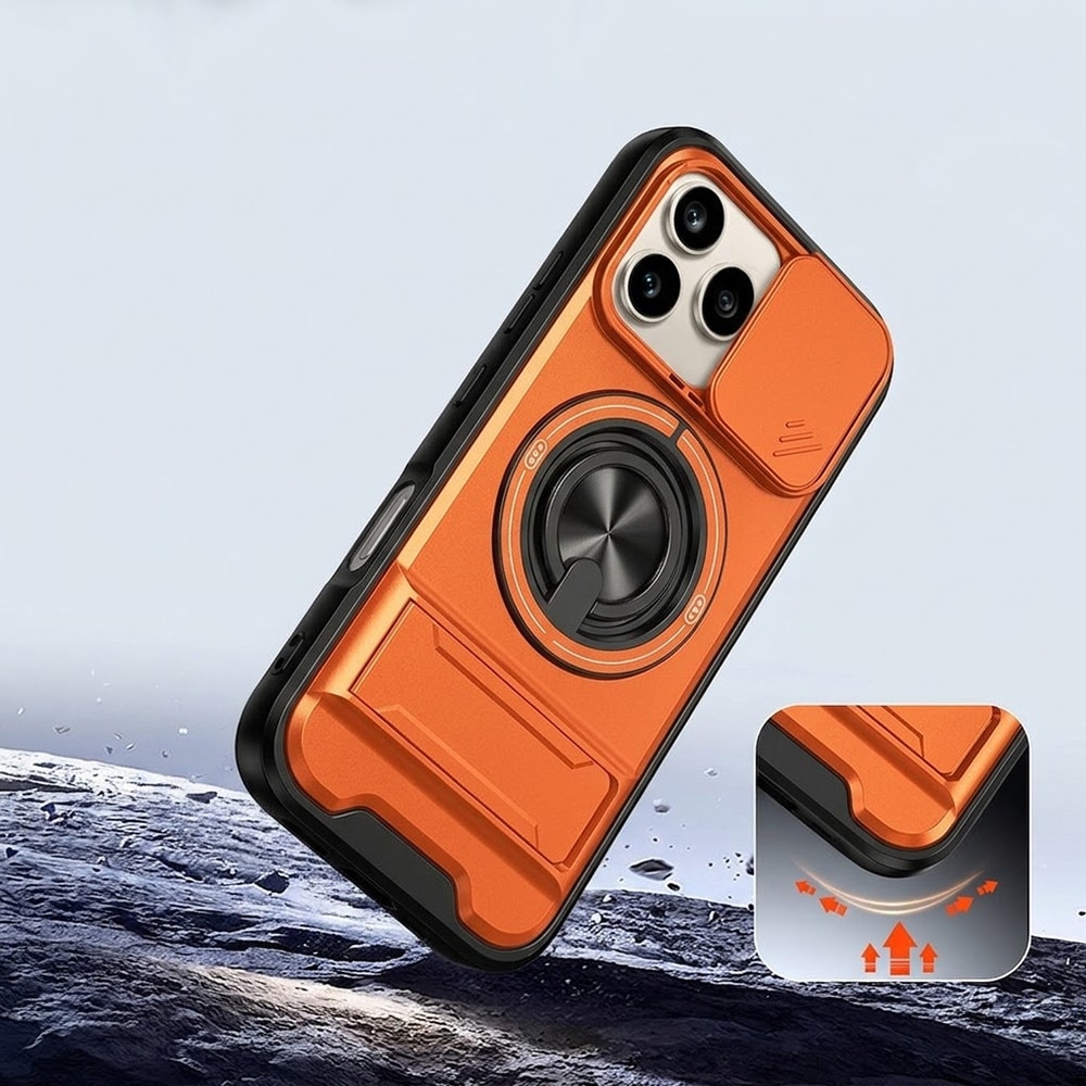 Etui ERBORD Honor 600 Pro, suport pliabil, inel pentru deget, capac glisant pentru camera, compatibil MagSafe, constructie hibrida, portocaliu, 1 buc