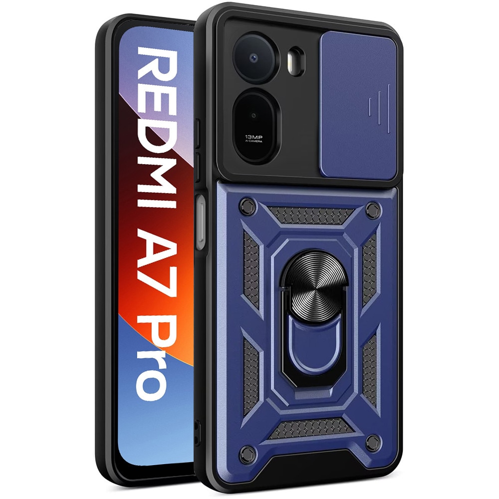 XGSM, etui pancerne/husa din plastic dur si TPU, cu protectie glisanta a camerei, inel-stand si colturi intarite, CamShield Slide, albastru, compatibil cu Xiaomi Redmi A7 Pro