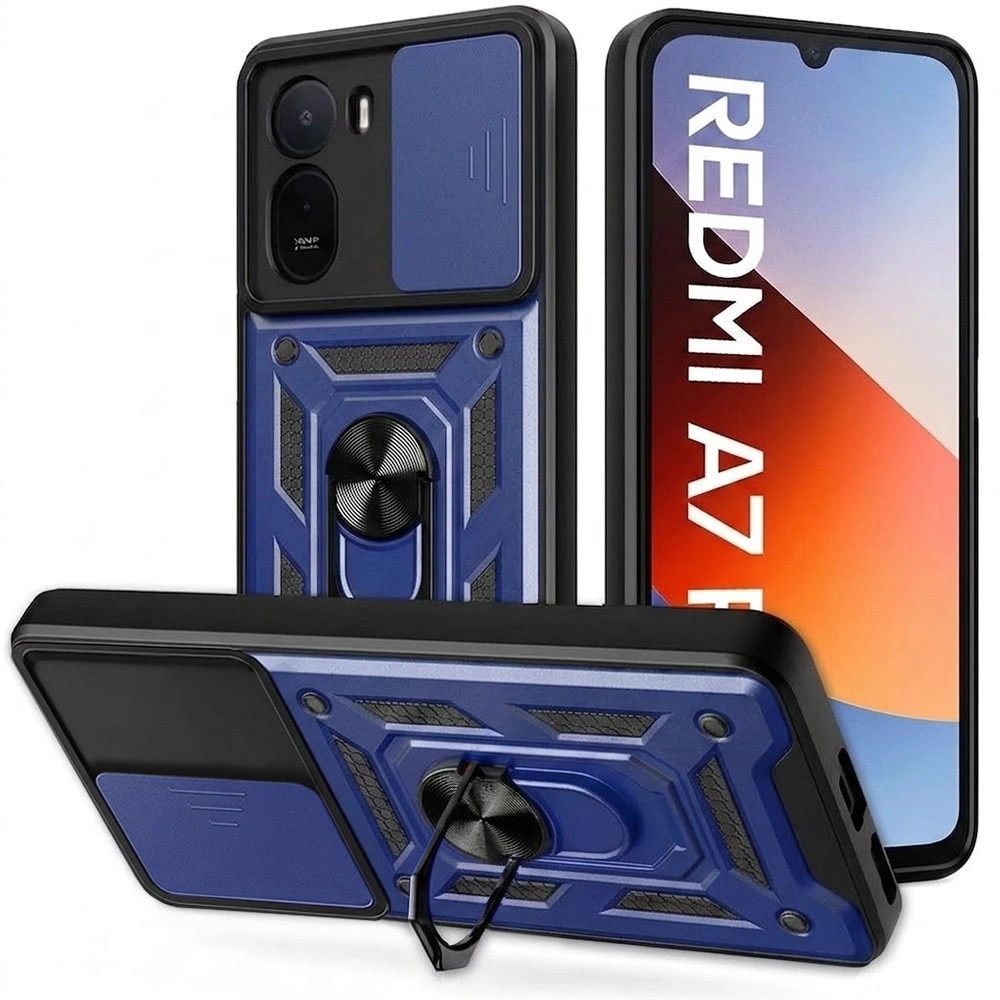 XGSM, etui pancerne/husa din plastic dur si TPU, cu protectie glisanta a camerei, inel-stand si colturi intarite, CamShield Slide, albastru, compatibil cu Xiaomi Redmi A7 Pro